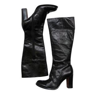 Vintage Nine West Earnest Black Leather Boots Heeled Tall Boot Size 6.5